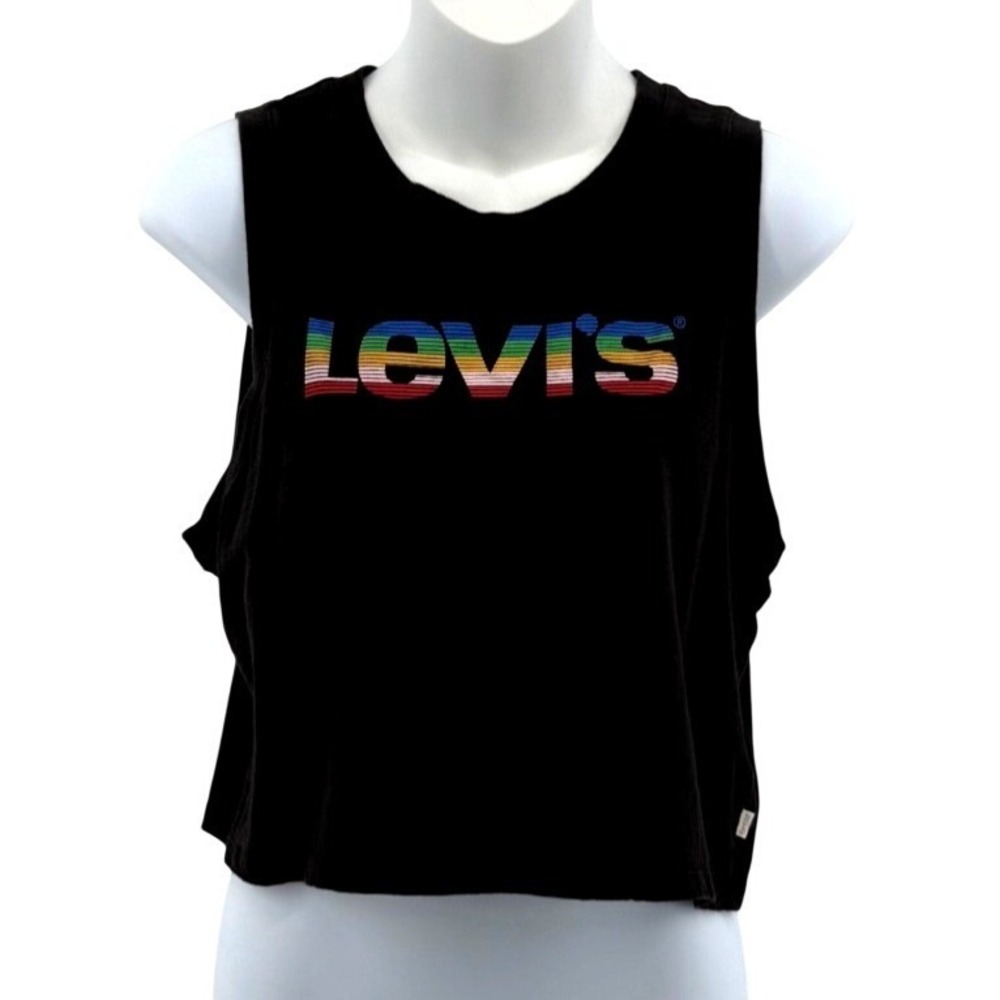 Levi's Rainbow Logo Crop Tank Top Black Sleeveless Graphic Tee Small